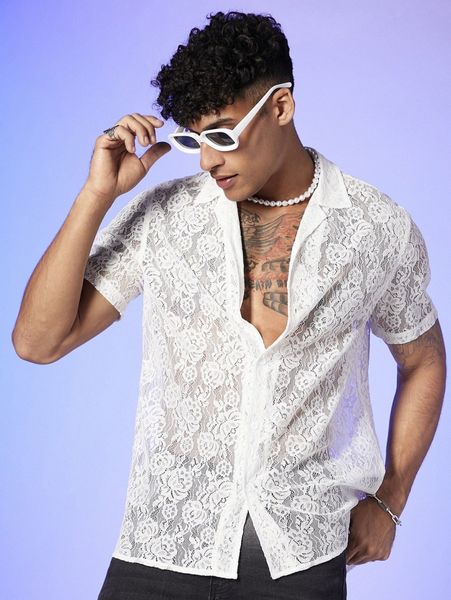 men lapel collar lace shirt f5zt#, White;black
men lapel collar lace shirt f5zt#, White;black