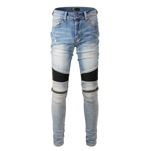 off men's ripped distressed jeans skinny slim denim men's fashion hip hop pants cool street stitched zipper white pants, Blue
off men's ripped distressed jeans skinny slim denim men's fashion hip hop pants cool street stitched zipper white pants, Blue