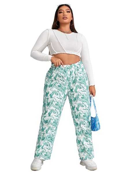 plus all over print jeans q24s#, Blue