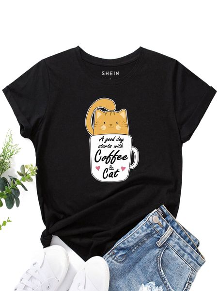cartoon and slogan graphic tee t2fp#, White