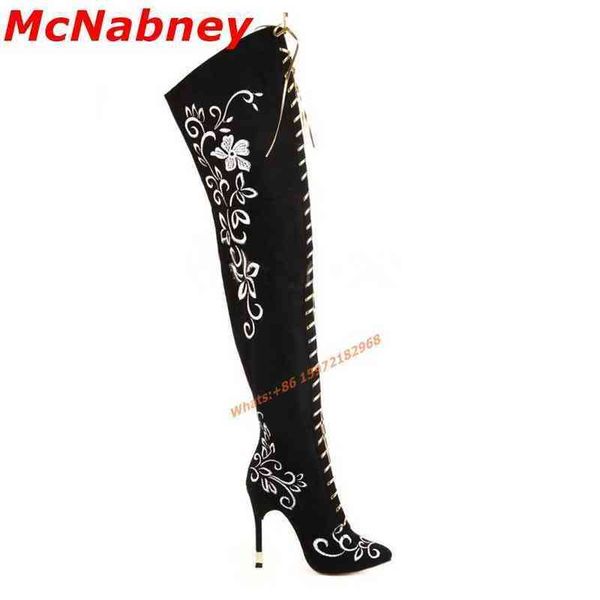 over knee pointed toe lace up boots dedicate crystal thigh high floral embroidery metallic high heels ladies long botas 220514, Black
over knee pointed toe lace up boots dedicate crystal thigh high floral embroidery metallic high heels ladies long botas 220514, Black