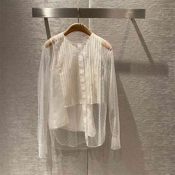 women's polos embroidered lace long sleeve shirt niche summer round neck light top, White
women's polos embroidered lace long sleeve shirt niche summer round neck light top, White