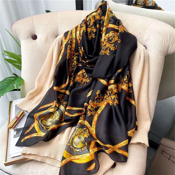 21 wind spring autumn new simulation satin thin silk women's air conditioning shawl sunscreen versatile scarf, Blue;gray
21 wind spring autumn new simulation satin thin silk women's air conditioning shawl sunscreen versatile scarf, Blue;gray