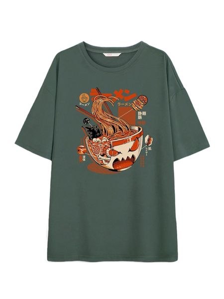 romwe x ilustrata noodles print tee y5kz#, White 
romwe x ilustrata noodles print tee y5kz#, White