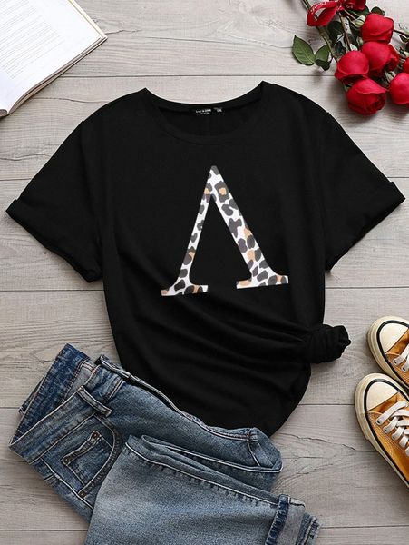 plus leopard letter graphic tee n4j4#, Black