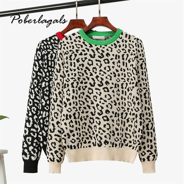 jumper autumn winter knitted sweater women 2020 korean oversized sweaters female leopard jacquard fashion wool blends pullover y200722, White;black
jumper autumn winter knitted sweater women 2020 korean oversized sweaters female leopard jacquard fashion wool blends pullover y200722, White;black