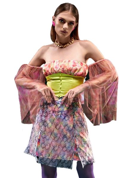 x xiao yaoqiuzi floral colorblock off shoulder bell sleeve ruched bust 55m8#, White
x xiao yaoqiuzi floral colorblock off shoulder bell sleeve ruched bust 55m8#, White