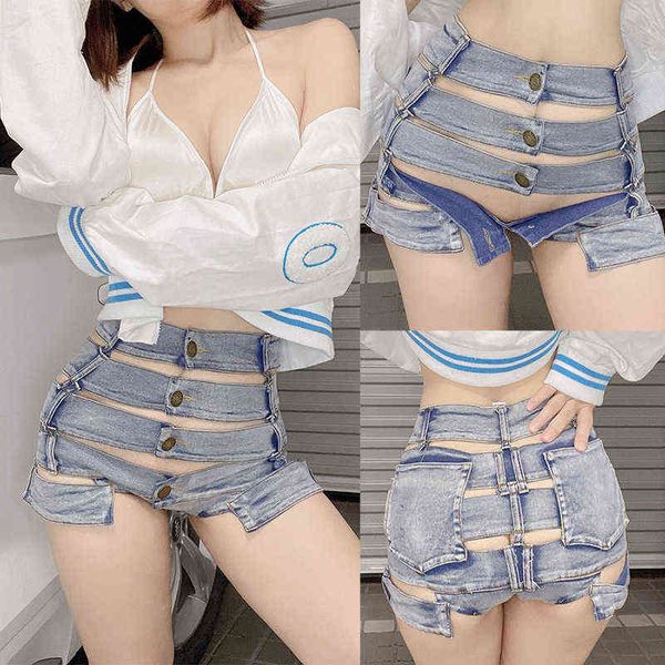 9018 stretch denim shorts pants jeans high waist enlarged, Blue