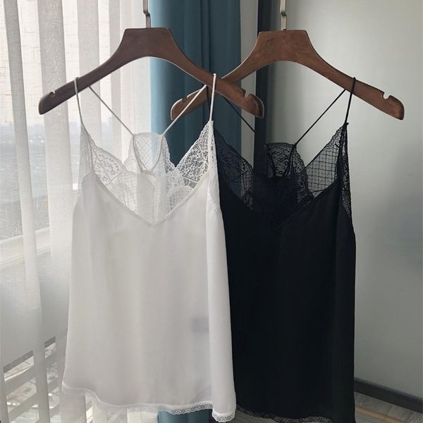 women black vest sling tank lace stitching backless bottoming female summer camis 220316, White
women black vest sling tank lace stitching backless bottoming female summer camis 220316, White