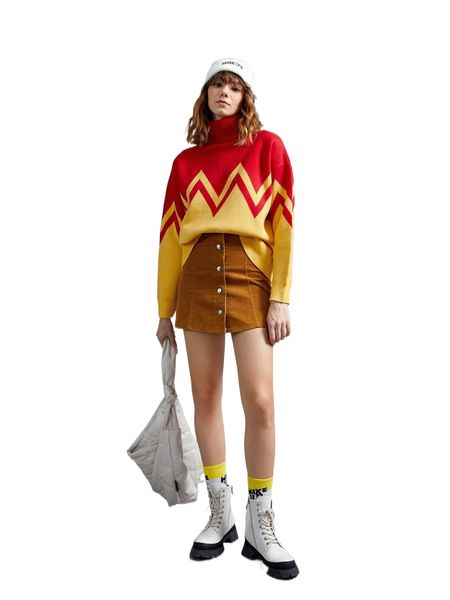 turtleneck drop shoulder chevron pattern colorblock sweater x4l7#, White;black
turtleneck drop shoulder chevron pattern colorblock sweater x4l7#, White;black