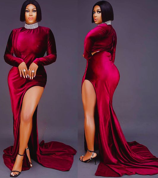 2022 plus size arabic aso ebi burgundy mermaid prom dresses crsystals velvet evening formal party second reception birthday engagement gowns, Black
2022 plus size arabic aso ebi burgundy mermaid prom dresses crsystals velvet evening formal party second reception birthday engagement gowns, Black