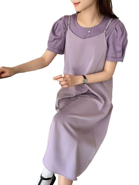 dazy puff sleeve & overall dress v4dk#, White
dazy puff sleeve & overall dress v4dk#, White