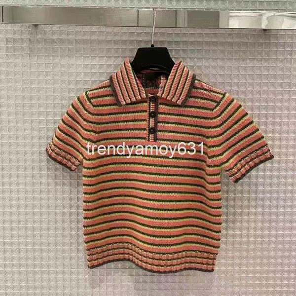 women's knits & tees 22 spring and summer lapel casual three button color stripe cashmere short sleeve knitted t-shirt embroidered litt, White
women's knits & tees 22 spring and summer lapel casual three button color stripe cashmere short sleeve knitted t-shirt embroidered litt, White