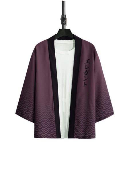 men fish scales & japanese letter graphic kimono without tee 91f5#, White;black
men fish scales & japanese letter graphic kimono without tee 91f5#, White;black
