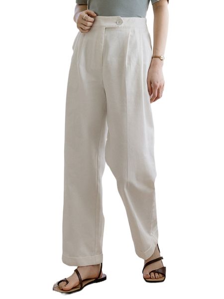 dazy-less solid slant pocket straight leg pants a15e#, Black;white