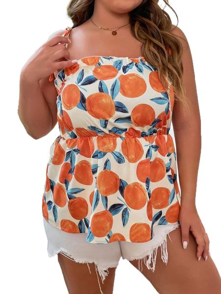 plus fruit print tie shoulder frilled cami f3a3#, Black
plus fruit print tie shoulder frilled cami f3a3#, Black