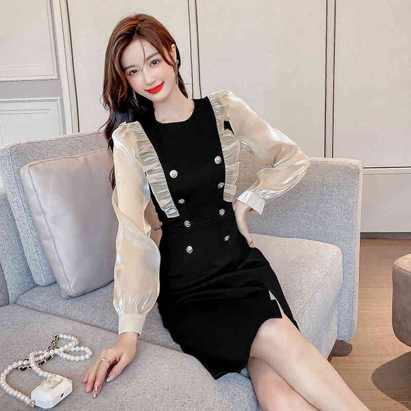 casual dresses autumn french round neck mesh contrast stitching ruffle mid length lady temperament dress pg8i, Black;gray
casual dresses autumn french round neck mesh contrast stitching ruffle mid length lady temperament dress pg8i, Black;gray