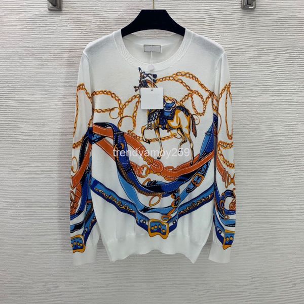 women's knits & tees autumn 70% wool blend belt chain galloping horse print round neck long sleeve t-shirt top, White
women's knits & tees autumn 70% wool blend belt chain galloping horse print round neck long sleeve t-shirt top, White