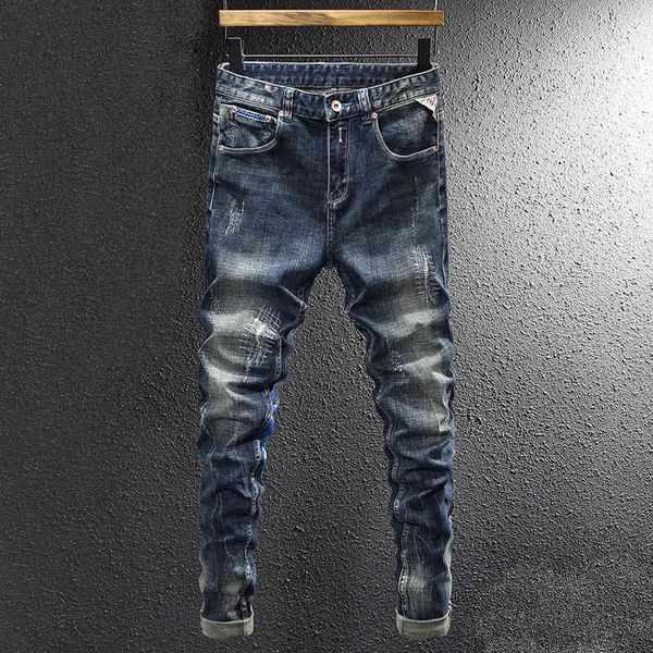 men's jeans street fashion men's jeans frayed embroidered print micro elastic slim fit pants 31op, Blue
men's jeans street fashion men's jeans frayed embroidered print micro elastic slim fit pants 31op, Blue