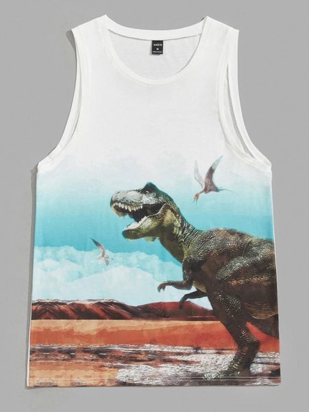 men dinosaur print tank 84oe#, White;black
