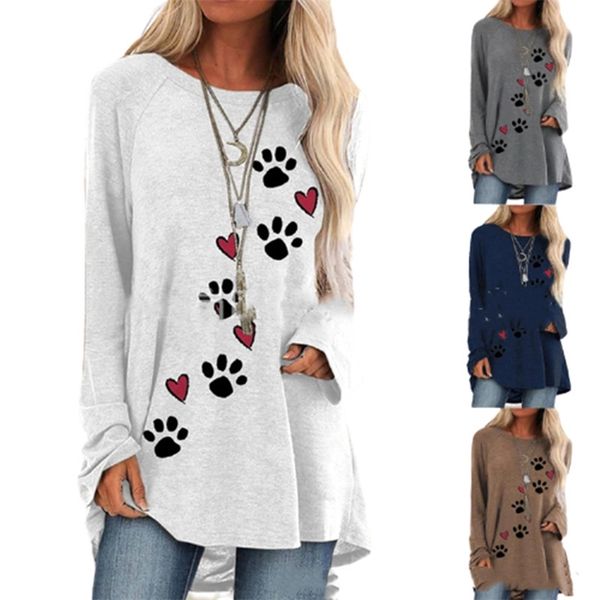 autumn women casual dog paw print white long t-shirts loose o-neck long sleeve ladies street elegant pullover gray tees 2xl 220511
autumn women casual dog paw print white long t-shirts loose o-neck long sleeve ladies street elegant pullover gray tees 2xl 220511