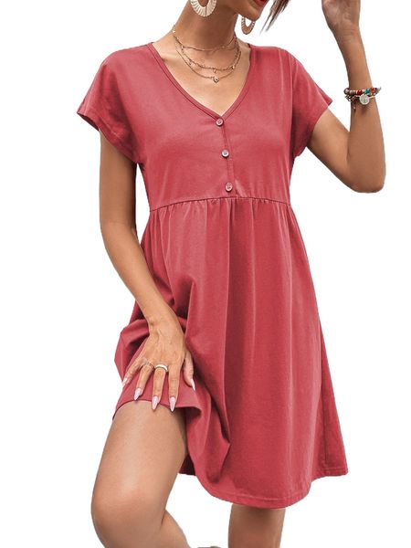 half button solid smock dress 78at#, Black;gray
half button solid smock dress 78at#, Black;gray