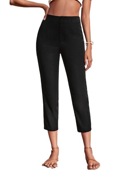 high waist solid capri pants 91yj#, Black;white