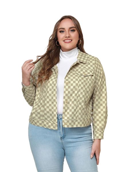 plus checker print button front jacket q6we#, Black
plus checker print button front jacket q6we#, Black