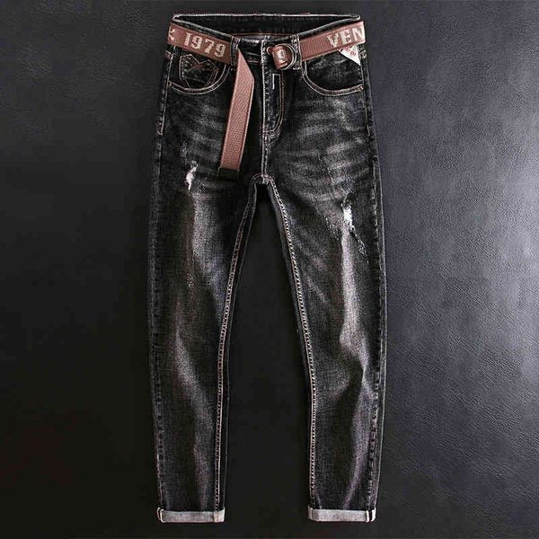 men's jeans fashion trend black gray hole patch fashion brand cowboy men slim fit feet elastic youth pants 3f4l, Blue
men's jeans fashion trend black gray hole patch fashion brand cowboy men slim fit feet elastic youth pants 3f4l, Blue