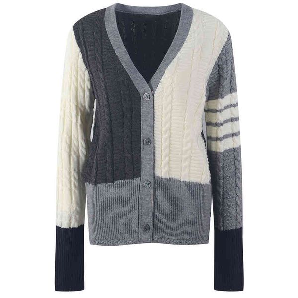 women's knits tees v-neck tb four bar fried dough twist sweater cardigan men's and women's aging fashion autumn winter style, White
women's knits tees v-neck tb four bar fried dough twist sweater cardigan men's and women's aging fashion autumn winter style, White