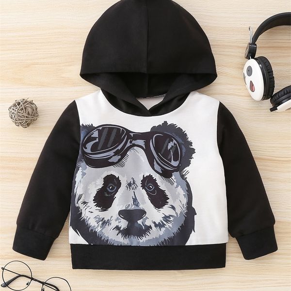 baby panda print two tone hoodie she, Black 
baby panda print two tone hoodie she, Black