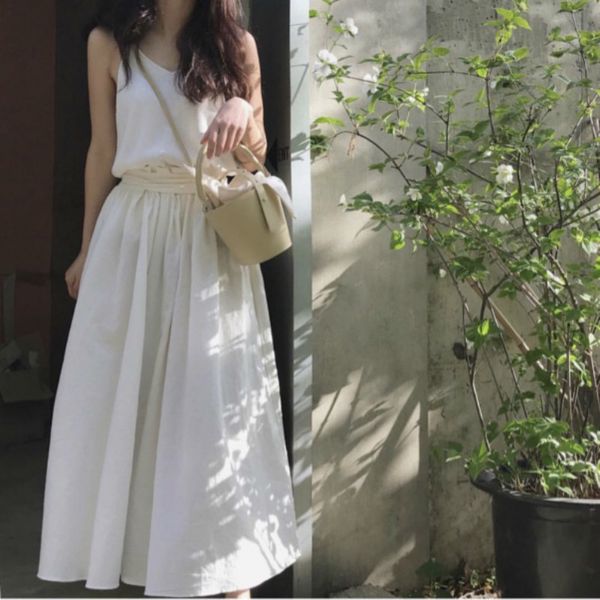 women summer long aline white skirts cotton high waist bandage jupe femme elegant faldas largas mujer spodnica y200910, Black
women summer long aline white skirts cotton high waist bandage jupe femme elegant faldas largas mujer spodnica y200910, Black