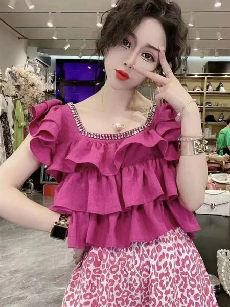 women's blouses & shirts women 2022 summer korean style sweet ladies fashion fairy rhinestone ruffled stitching versatile slimming shir, White
women's blouses & shirts women 2022 summer korean style sweet ladies fashion fairy rhinestone ruffled stitching versatile slimming shir, White