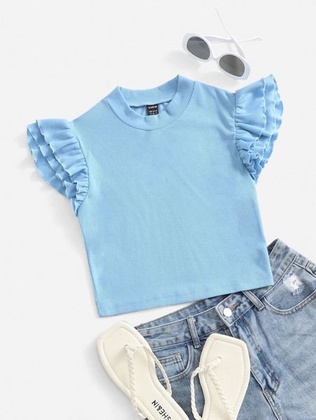 layered sleeve mock neck rib knit t-shirt z8uc#, White