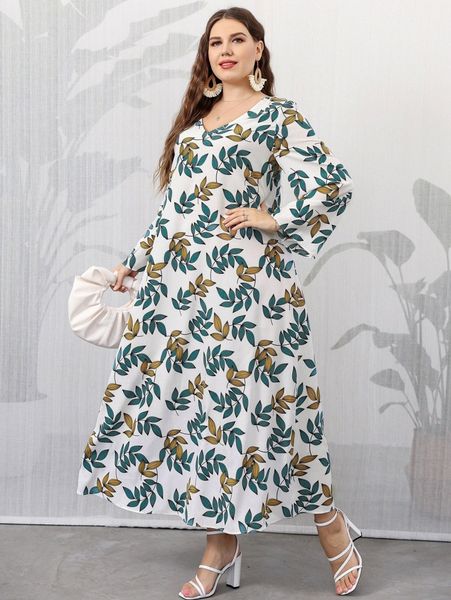 plus plant print flounce sleeve dress 744u#, Black
plus plant print flounce sleeve dress 744u#, Black