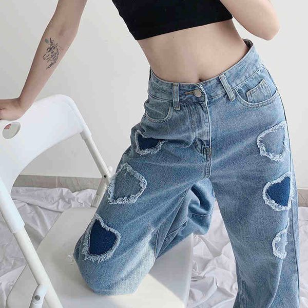 women's jeans korean women contrast jeans love couture casual trousers high straight waist loose leg brim pants 0sab, Blue
women's jeans korean women contrast jeans love couture casual trousers high straight waist loose leg brim pants 0sab, Blue
