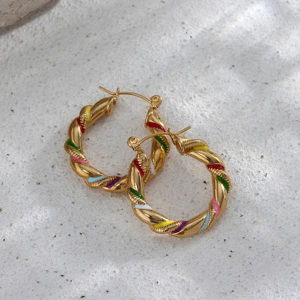 high end fashion ladies colorful enamel twisted hoop macrame earrings no tarnish steel funky 220716, Golden
high end fashion ladies colorful enamel twisted hoop macrame earrings no tarnish steel funky 220716, Golden