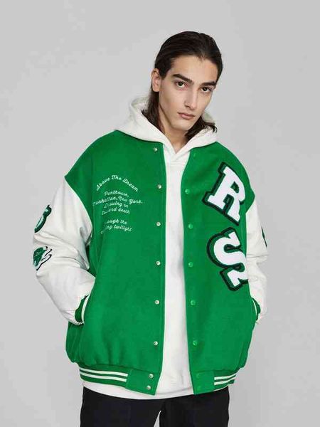 tide brand fun typography green baseball uniform men's ins spring and autumn american retro loose leather sleeve couple jacket, Black;brown
tide brand fun typography green baseball uniform men's ins spring and autumn american retro loose leather sleeve couple jacket, Black;brown