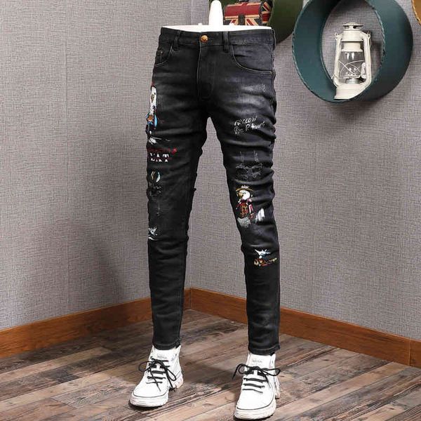 men's jeans high street graffiti color painting embroidery letter pattern hole patch slim fit elastic legged jeans ofm3, Blue
men's jeans high street graffiti color painting embroidery letter pattern hole patch slim fit elastic legged jeans ofm3, Blue