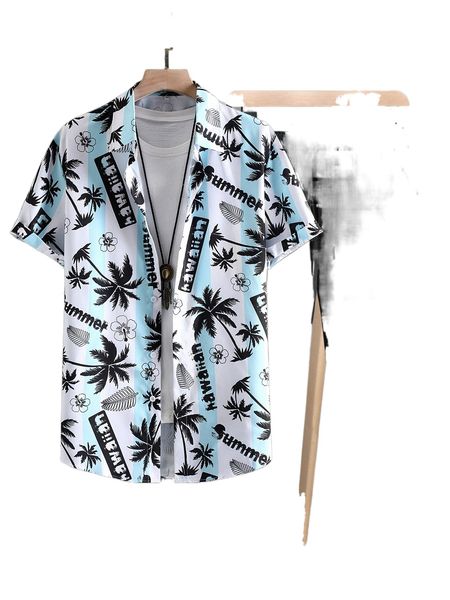 men letter & coconut tree print shirt & shorts without tee v1ah#, Gray
men letter & coconut tree print shirt & shorts without tee v1ah#, Gray