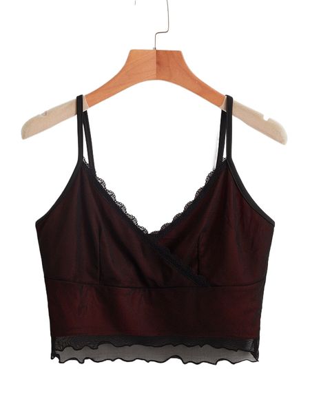plus contrast lace lettuce trim cami e5vw#, Black