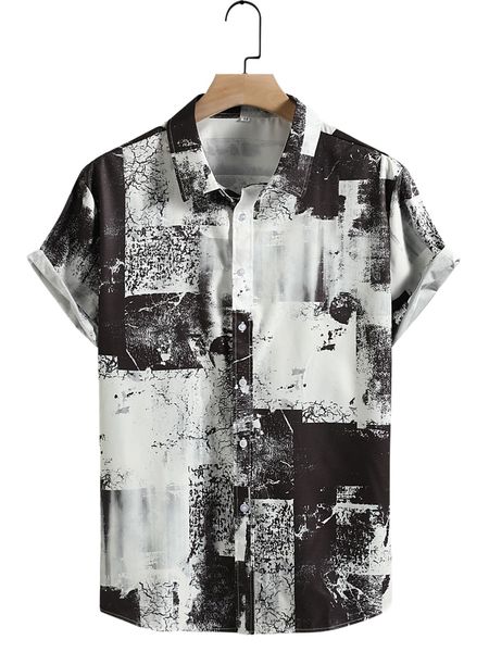 men random print button up shirt 34zk#, White;black