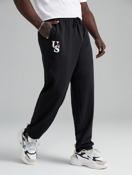 extended sizes men letter & floral print sweatpants f5yy#, Black