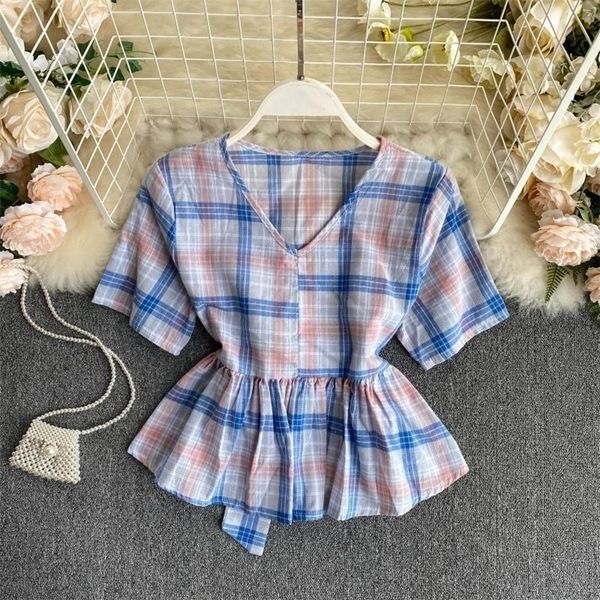 singrain women summer retro plaid blouse v neck short sleeve lace up ruffles chiffon blouses french elegant sweet short t200608, White
singrain women summer retro plaid blouse v neck short sleeve lace up ruffles chiffon blouses french elegant sweet short t200608, White