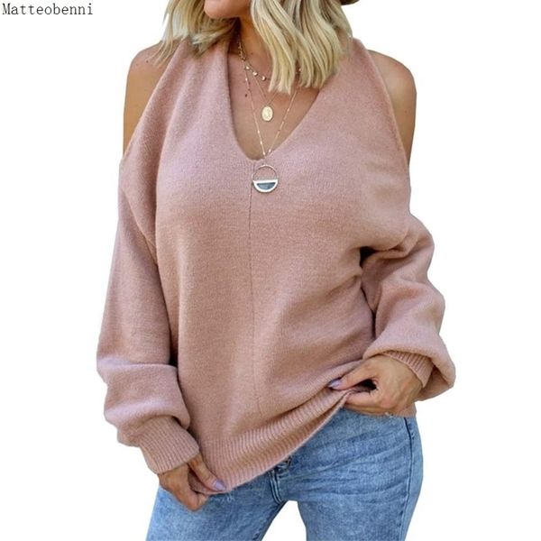 vneck offshoulder knitted sweater fashion casual loose cross backless pullover street womens pink jumper winter new y200910, White;black
vneck offshoulder knitted sweater fashion casual loose cross backless pullover street womens pink jumper winter new y200910, White;black