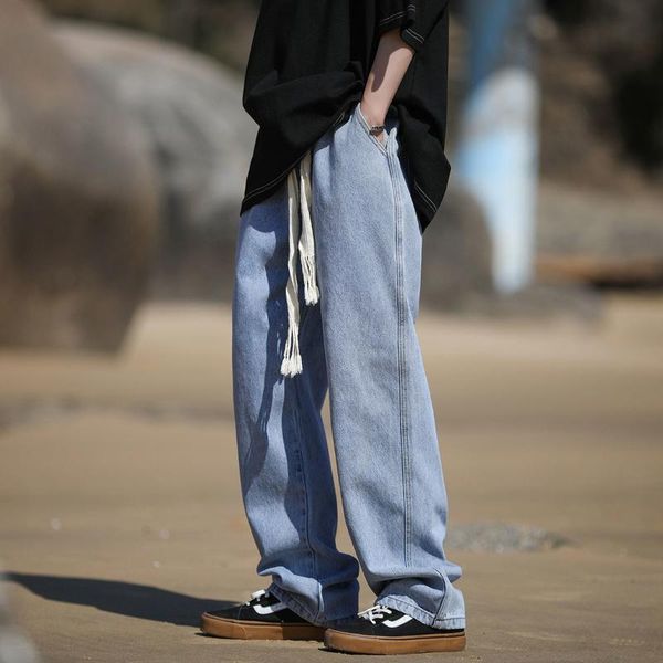men's jeans solid autumn streetwear baggy men drawstring fashion loose straight wide leg pants male brand clothing black light bluemen&, Blue
men's jeans solid autumn streetwear baggy men drawstring fashion loose straight wide leg pants male brand clothing black light bluemen&, Blue