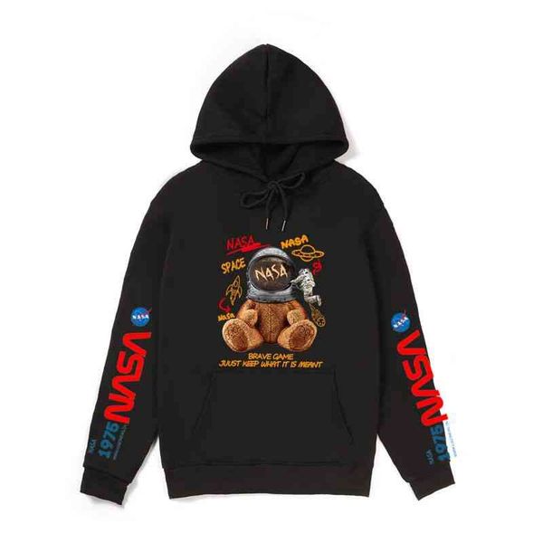 spring 2020 new nasa men's sweater ins astronaut hooded plush, Black