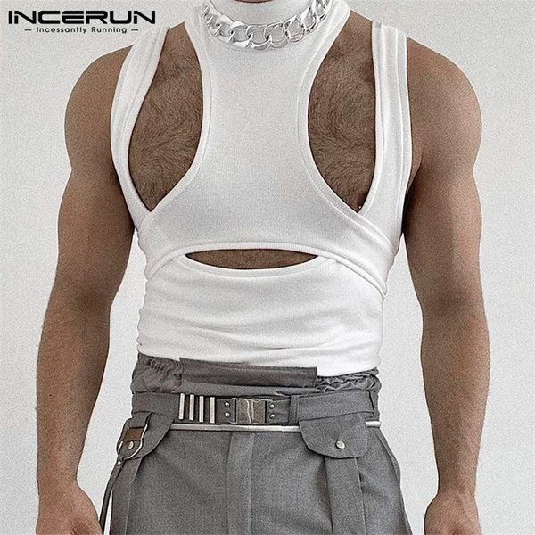 men tank turtleneck sleeveless solid color hollow out personality casual vests streetwear men clothing incerun s5xl 7 220527, White;black
men tank turtleneck sleeveless solid color hollow out personality casual vests streetwear men clothing incerun s5xl 7 220527, White;black