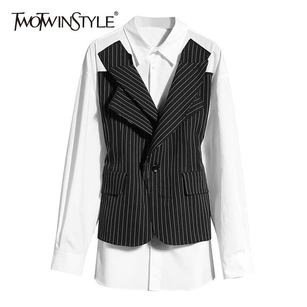 twotyle vintage patchwork women blazers lapel collar long sleeve tunic hit color striped suits for female fashion 2020 lj201021, White;black
twotyle vintage patchwork women blazers lapel collar long sleeve tunic hit color striped suits for female fashion 2020 lj201021, White;black