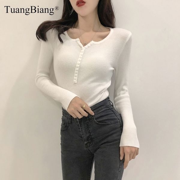 single breasted women full sleeve button vneck sweater knitted basic elasticity pullovers autumn winter jumpers ladies y200116, White;black
single breasted women full sleeve button vneck sweater knitted basic elasticity pullovers autumn winter jumpers ladies y200116, White;black